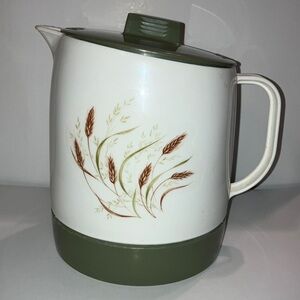 Vintage Hot/Cold Pitcher‎ White and Green with Wheat Design